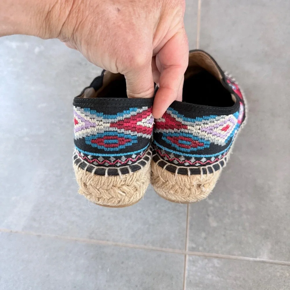 Johnny Was‎ Embroidered Espadrille Slip On Shoes Womens 39 Black Floral